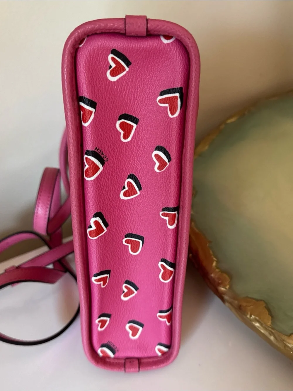 Coach Pink Heart-Print Mini Satchel with Removable Strap
